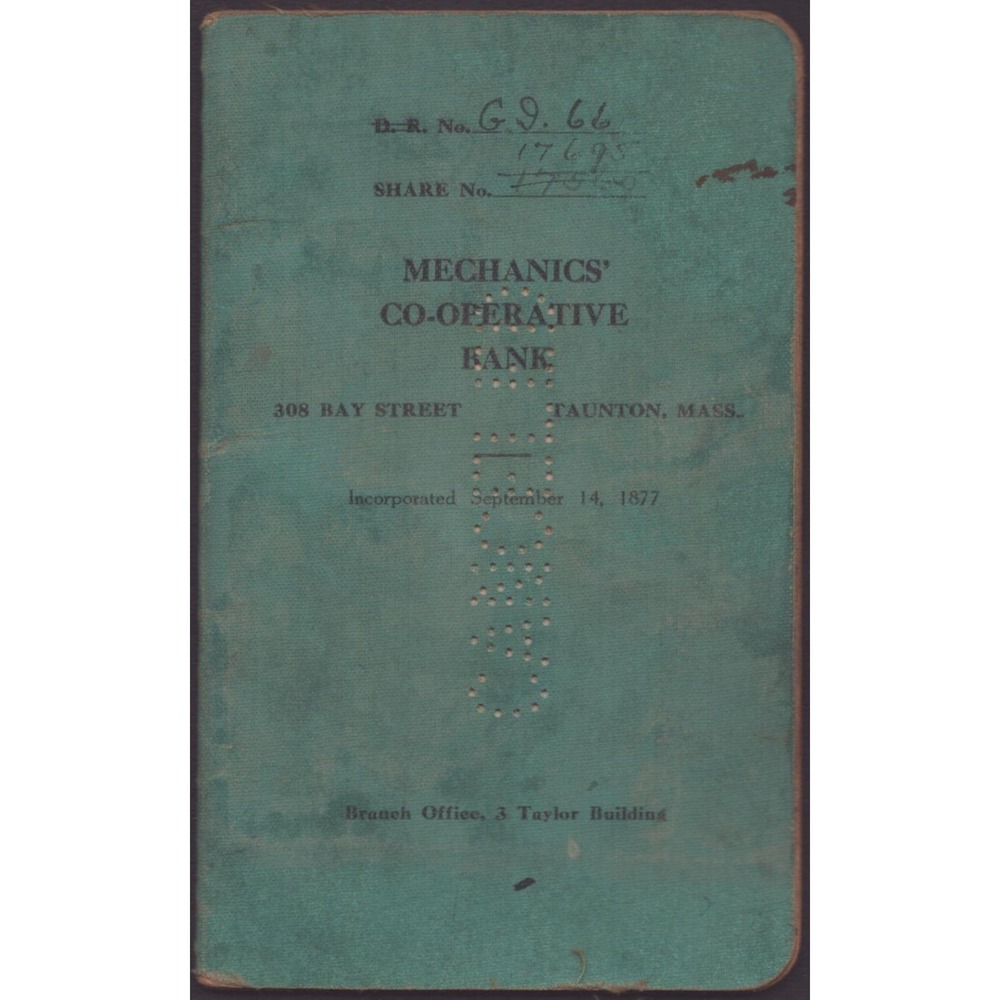 Vintage Mechanics Co-operative Bank Passbook Taunton MA 1950s Ephemera